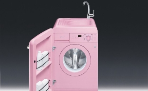 רטרו, מכונת כביסה ורודה של סמג עם ברז (צילום: יחצ סמג)