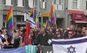 דגלי גאווה בהפגנה בעד ישראל (צילום: RT)