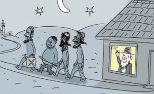 קריקטורה של עמוס בידרמן ב"הארץ" בעקבות הרצח בדומא (צילום:  Photo by Flash90, פייסבוק)