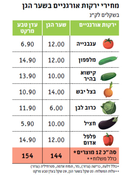 מחירי ירקות אורגניים בשער הגן (איור: TheMarker)