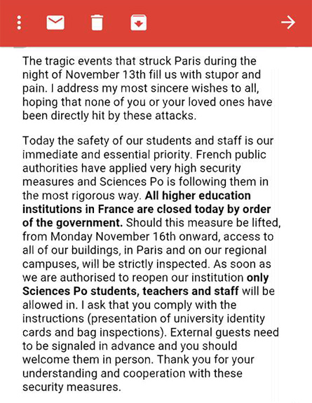 המכתב שנשלח מנשיא האוניברסיטה בפריז