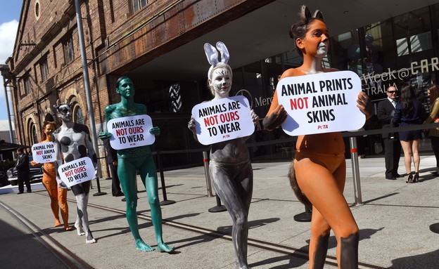 13.4 הפגנה נגד תעשיית הפרווה באוסטרליה (צילום: אימג'בנק/AFP)