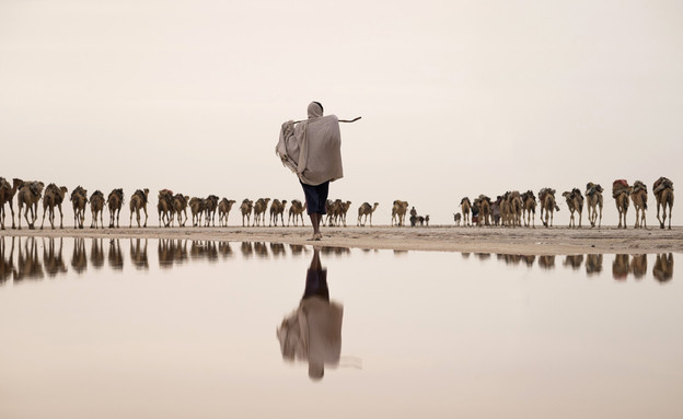 כורה מלח בדרך למכרה עם גמליו, אתיופיה (צילום: Joel Santos / www.tpoty.com)