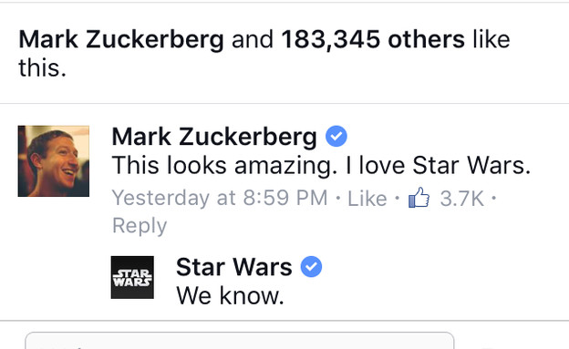 מארק צוקרברג מפרגן לפייסבוק של "מלחמת הכוכבים"