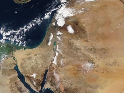 שלג בישראל - מבט מהחלל (צילום: NASA Goddard Space Flight Center)