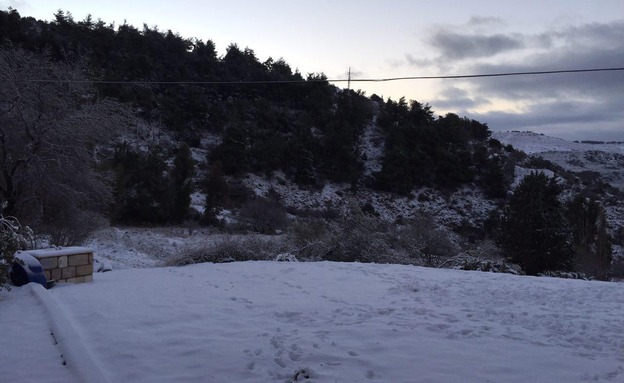 שלג בנווה אטי"ב, הבוקר (צילום: גיא ורון, חדשות 2)