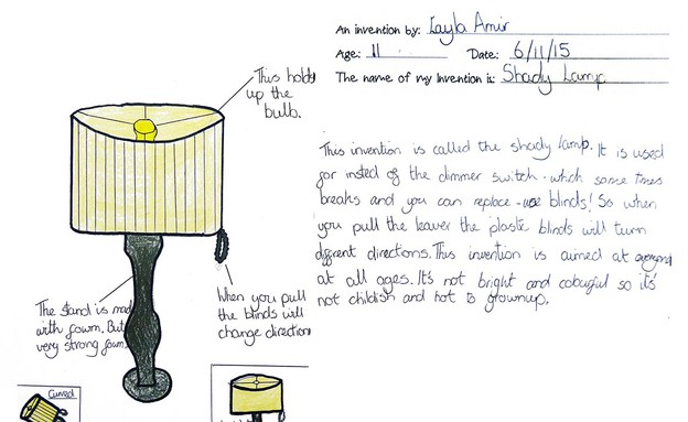 ממציאים צעירים, מנורה עם וילון לעמעום (צילום: inventorsproject.)