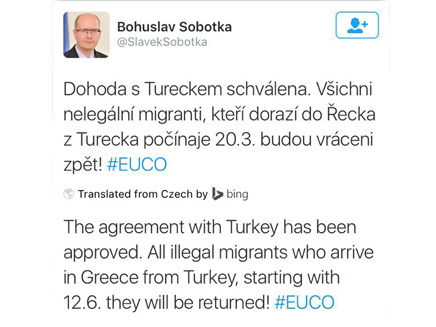 הודעתו של ראש ממשלת צ'כיה (צילום: טוויטר)