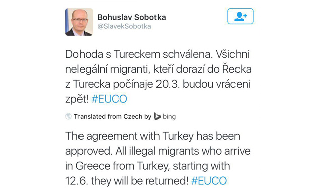 הודעתו של ראש ממשלת צ'כיה (צילום: טוויטר)