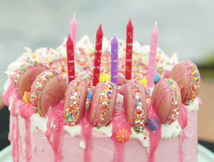 עוגת יום הולדת עם מקרונים (צילום: דניאל בר און, בייק אוף ישראל)