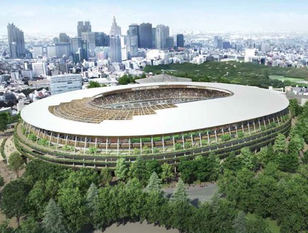 עיצוב אולימפי, הדמיית האצטדיון החלופי של קנגו קומה בטוקיו (צילום: Kengo Kuma)