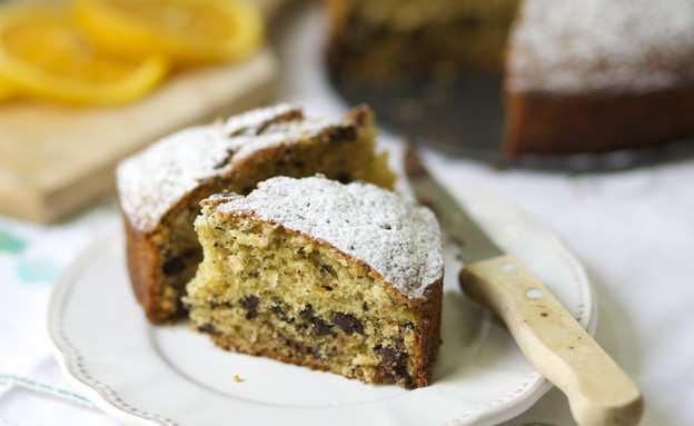 עוגת תפוזים ושוקולד צ'יפס - פרוסה