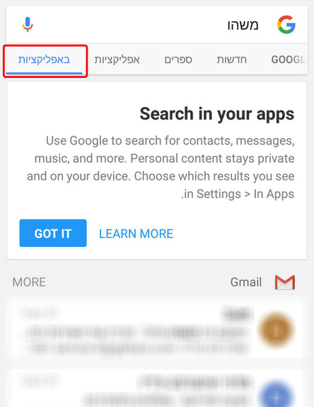 חיפוש גוגל בתוך אפליקציות (צילום: גוגל)