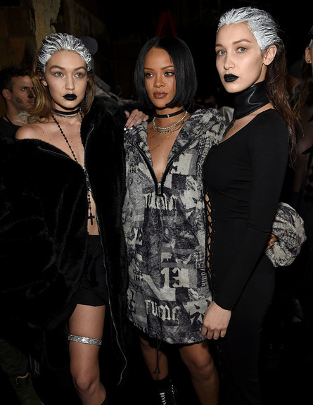 ג'יג'י חדיד, ריהאנה ובלה חדיד בשבוע האופנה 2016 (צילום: אימג'בנק/GettyImages)