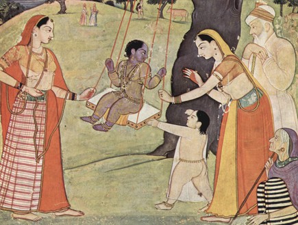 Nanda and Yashoda pushing baby Krishna on a swing (איור: Indischer Maler von)