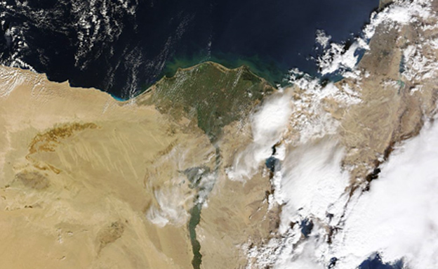 תנועת העננים מסיני לעבר ישראל (צילום: MODIS NASA)