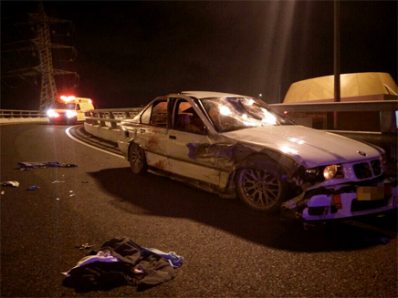 זירת התאונה בכביש 1 (צילום: דוברות מד