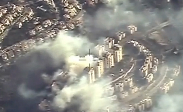 צילום אווירי של השריפה בחיפה (צילום: חדשות 2)