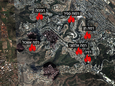 מוקדי השריפה בחיפה (צילום: חדשות 2)