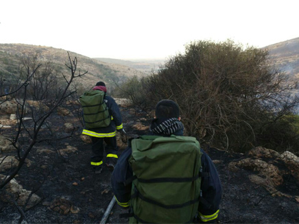 נאבקים במספר מוקדים שעדיין בוערים בנטף (צילום: כיבוי והצלה מחוז ירושלים)