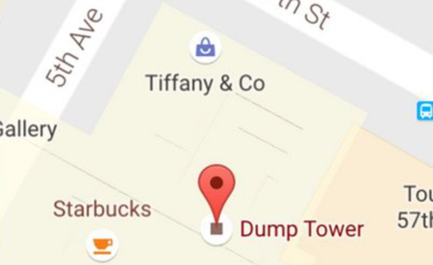 שמו של מגדל טראמפ שונה ל-Dump Tower בגוגל מאפס