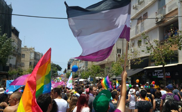 דגל הא-מיניים מונף במצעד הגאווה (צילום: אוריה בן ברית)