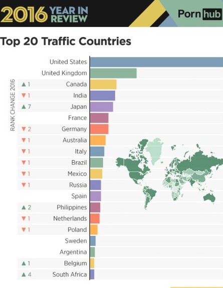 סטטיסטיקת פורנו (צילום: PornHub Insights)