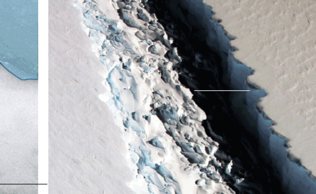 מדף קרח נסדק (צילום: Sentinel-1 SAR imagery)