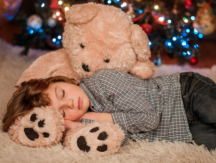 ילד ישן על דובי (צילום: tchara, Shutterstock)