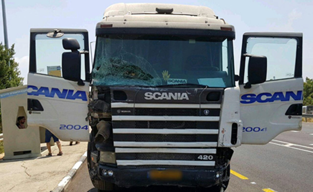 המשאית הפוגעת (צילום: דוברות מד"א)