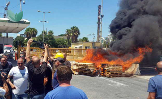מפגינים במפעל חיפה כימיקלים (צילום: יעקב הרצוביץ)