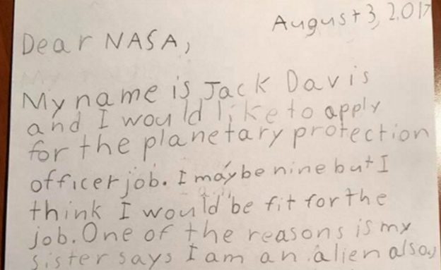 קטע מהמכתב ששלח הילד בן ה-9 (צילום: מתוך טוויטר)