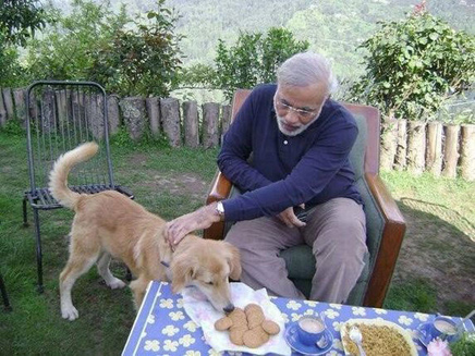 קרוב לצלחת. ראש ממשלת הודו וכלבו