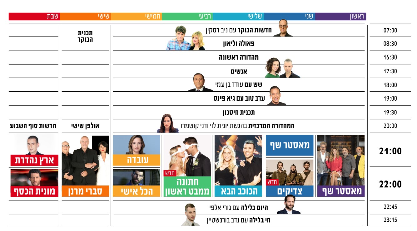 קשת 12 לוח שידורי הטלוויזיה של ישראל