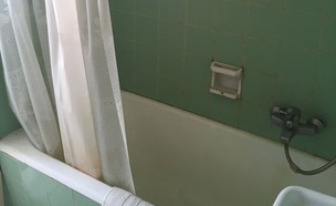 דירה, קרמיקה ירוקה באמבטיה (צילום: יעל חסיד)