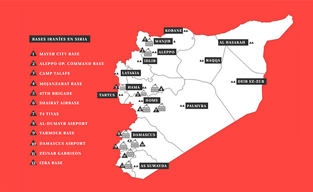 מפת הבסיסים האירניים בסוריה