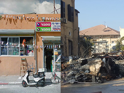 החנות ביפו, לפני ואחרי השריפה (צילום: החדשות, גוגל מפות)