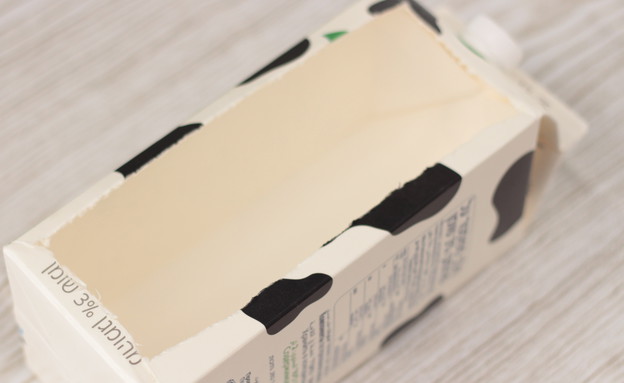 קופסת אחסון מחולקת מקרטון חלב (2 ליטר) (צילום: אפרת בשארי)