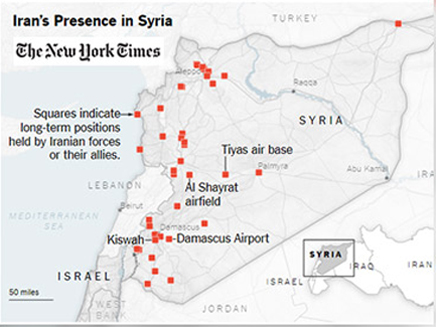 המפה שחושפת: כך מתבססת אירן בסוריה (צילום: ניו יורק טיימס)