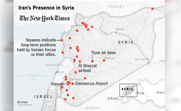 המפה שחושפת: כך מתבססת אירן בסוריה (צילום: ניו יורק טיימס)