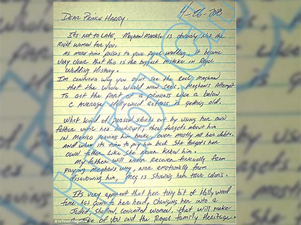 המכתב ששלח האח למחצה (צילום: מתוך המגזין inTouch)