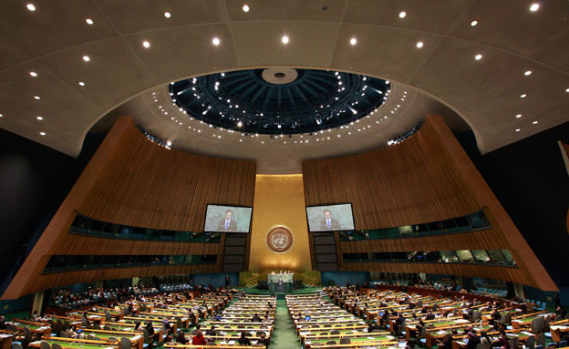 שידור ישיר מעצרת האו"ם (צילום: רויטרס, חדשות)