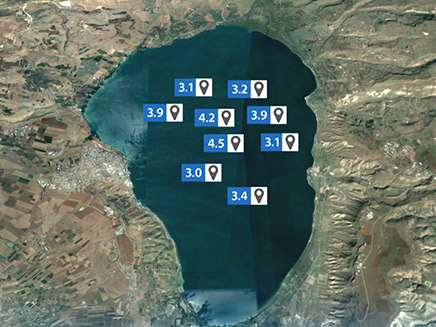 מוקדי הרעש בשבועיים האחרונים (צילום: earth.google.com, נתונים באדיבות המכון הגיאופיסי לישראל, חדשות)