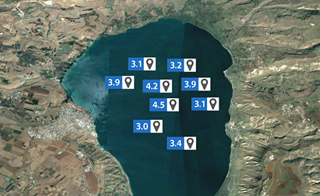מוקדי הרעש בשבועיים האחרונים (צילום: earth.google.com, נתונים באדיבות המכון הגיאופיסי לישראל, חדשות)