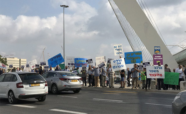 עשרות מפגינים מתחת לגשר המיתרים (צילום: החדשות)