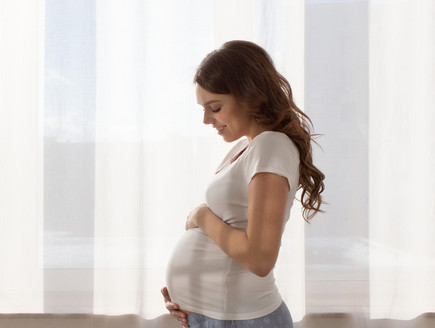 אישה בהריון עומדת ליד החלון (צילום: By Dafna A.meron, shutterstock)