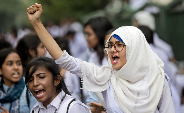 הפגנת תלמידים בבנגלדש נגד תאונות דרכים, 2018 (צילום: ap)