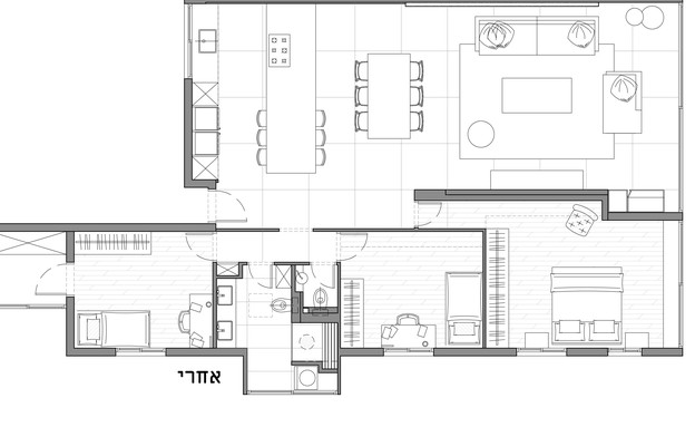 דירה ברמת גן, עיצוב מאיה שינברגר, תוכנית אדריכלית אחרי השיפוץ (שרטוט: מאיה שינברגר)