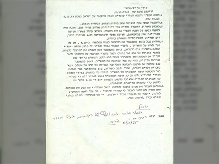 המברק שנשלח למזכיר הצבאי של ראש הממשלה (צילום: ארכיון המדינה, חדשות)