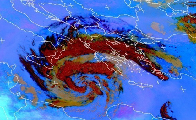 הסופה מעל לים התיכון (צילום: EumetSat, חדשות)